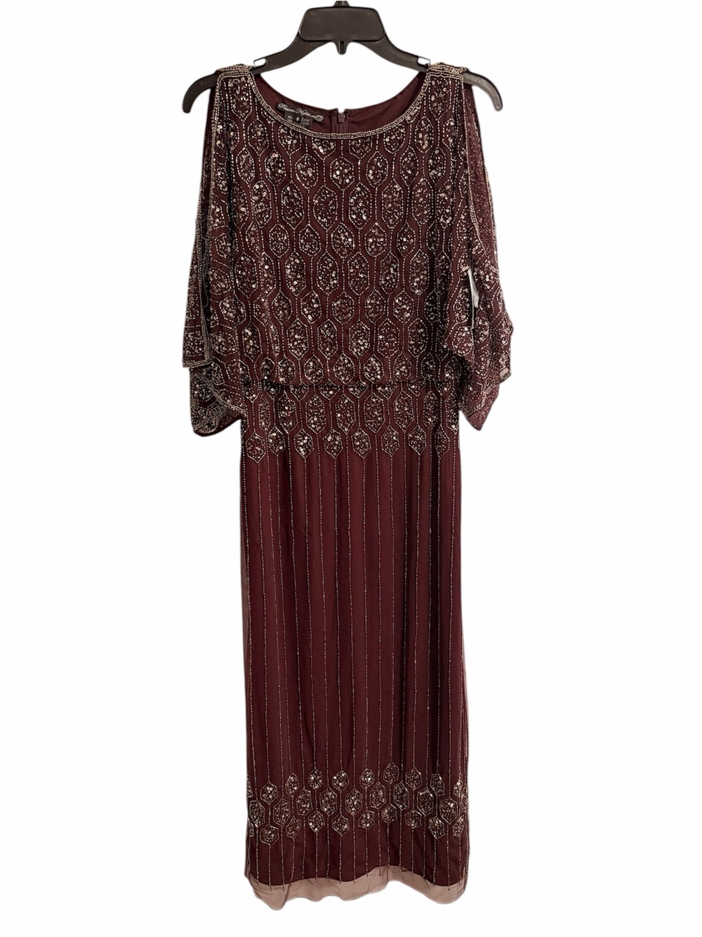 Pisarro Nights Beaded Burgundy Maxi Dress NWT 8